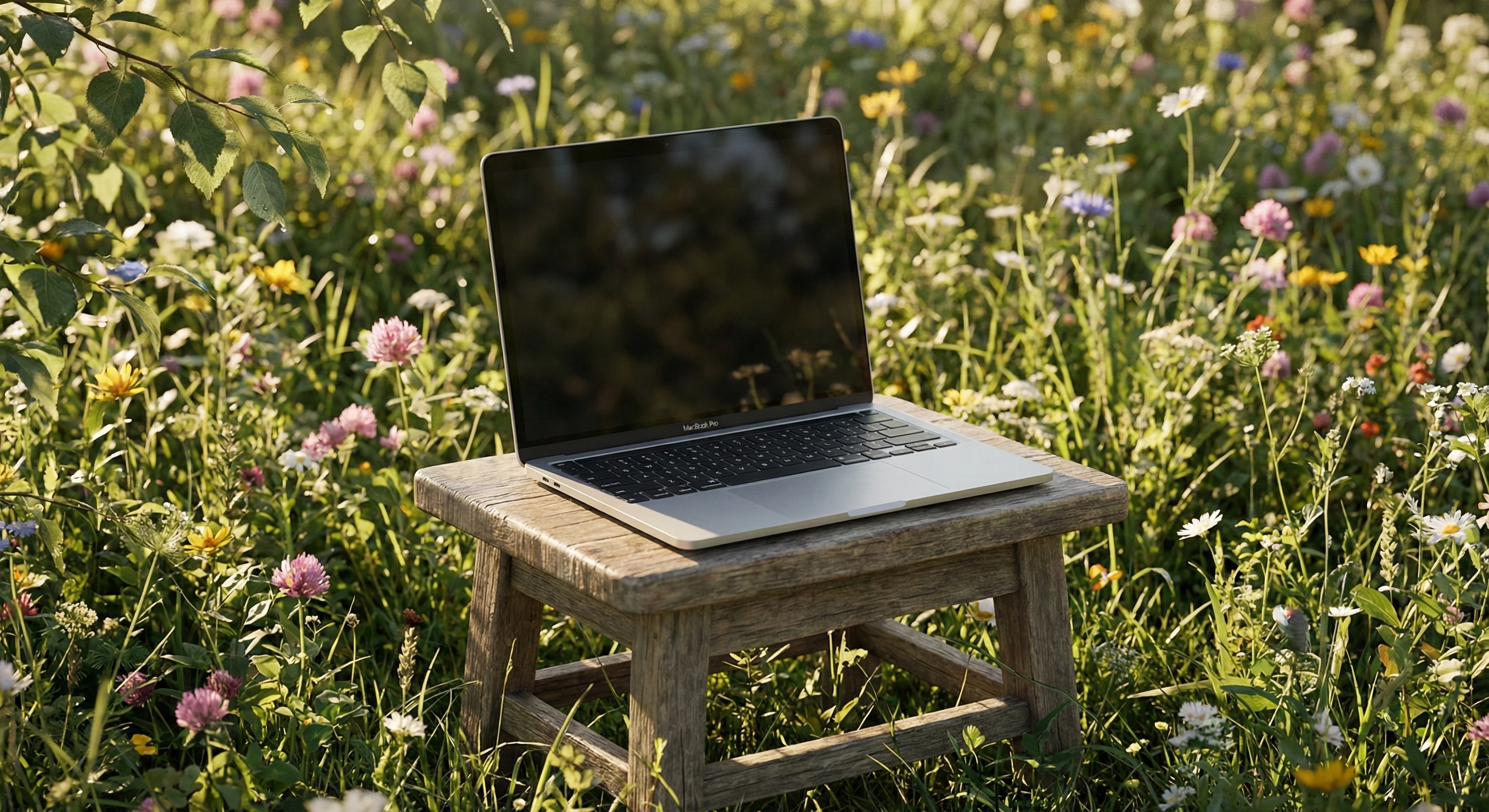 MacBook Pro in the garden
